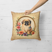 Load image into Gallery viewer, Pekingese and Flowers Fabric Decorative Pillow