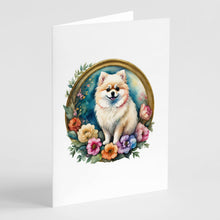 Load image into Gallery viewer, Pomeranian and Flowers Greeting Cards -  Blank Note Cards – 8-Pack of Artist-Designed Cards with Envelopes