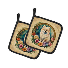 Load image into Gallery viewer, Pomeranian and Flowers Pot Holders - Set of 2 Decorative Kitchen Helpers | Made in the USA