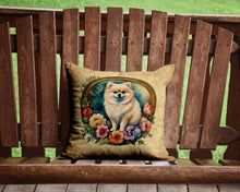 Load image into Gallery viewer, Pomeranian and Flowers Throw Pillow - 14x14 Decorative Pillow – Art for Your Home &amp; Patio