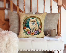 Load image into Gallery viewer, Pomeranian and Flowers Throw Pillow - 14x14 Decorative Pillow – Art for Your Home &amp; Patio