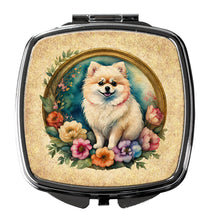 Load image into Gallery viewer, Pomeranian and Flowers Compact Mirror – Stylish Purse Mirror with Artistic Covers