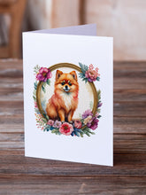 Load image into Gallery viewer, Pomeranian and Flowers Greeting Cards -  Blank Note Cards – 8-Pack of Artist-Designed Cards with Envelopes