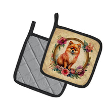 Load image into Gallery viewer, Pomeranian and Flowers Pot Holders - Set of 2 Decorative Kitchen Helpers | Made in the USA