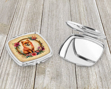 Load image into Gallery viewer, Pomeranian and Flowers Compact Mirror – Stylish Purse Mirror with Artistic Covers