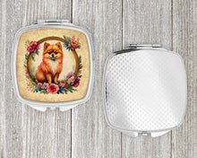 Load image into Gallery viewer, Pomeranian and Flowers Compact Mirror – Stylish Purse Mirror with Artistic Covers