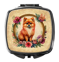 Load image into Gallery viewer, Pomeranian and Flowers Compact Mirror – Stylish Purse Mirror with Artistic Covers