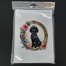 Load image into Gallery viewer, Black Poodle and Flowers Greeting Cards -  Blank Note Cards – 8-Pack of Artist-Designed Cards with Envelopes