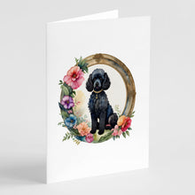 Load image into Gallery viewer, Black Poodle and Flowers Greeting Cards -  Blank Note Cards – 8-Pack of Artist-Designed Cards with Envelopes