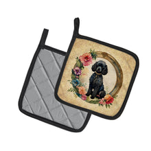 Load image into Gallery viewer, Black Poodle and Flowers Pot Holders - Set of 2 Decorative Kitchen Helpers | Made in the USA