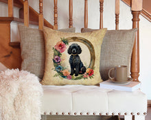 Load image into Gallery viewer, Black Poodle and Flowers Throw Pillow - 14x14 Decorative Pillow – Art for Your Home &amp; Patio