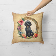 Load image into Gallery viewer, Black Poodle and Flowers Fabric Decorative Pillow