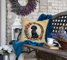 Load image into Gallery viewer, Black Poodle and Flowers Fabric Decorative Pillow