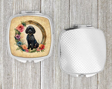 Load image into Gallery viewer, Black Poodle and Flowers Compact Mirror – Stylish Purse Mirror with Artistic Covers