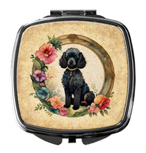 Load image into Gallery viewer, Black Poodle and Flowers Compact Mirror – Stylish Purse Mirror with Artistic Covers