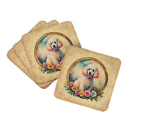 Load image into Gallery viewer, White Poodle and Flowers Coasters - Set of 4 Lightweight Foam, Absorbent Drink Coasters