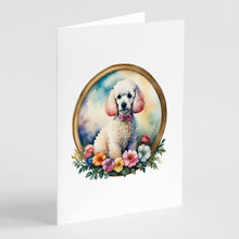 Load image into Gallery viewer, White Poodle and Flowers Greeting Cards -  Blank Note Cards – 8-Pack of Artist-Designed Cards with Envelopes