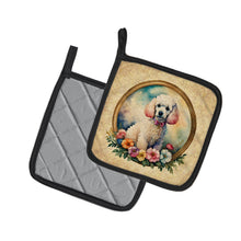 Load image into Gallery viewer, White Poodle and Flowers Pot Holders - Set of 2 Decorative Kitchen Helpers | Made in the USA