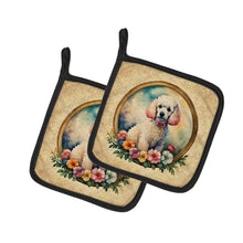 Load image into Gallery viewer, White Poodle and Flowers Pot Holders - Set of 2 Decorative Kitchen Helpers | Made in the USA