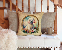 Load image into Gallery viewer, White Poodle and Flowers Throw Pillow - 14x14 Decorative Pillow – Art for Your Home &amp; Patio