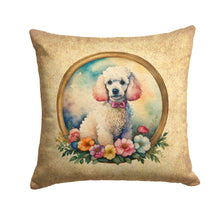 Load image into Gallery viewer, White Poodle and Flowers Throw Pillow - 14x14 Decorative Pillow – Art for Your Home &amp; Patio