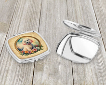Load image into Gallery viewer, White Poodle and Flowers Compact Mirror – Stylish Purse Mirror with Artistic Covers