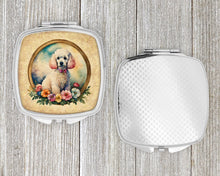 Load image into Gallery viewer, White Poodle and Flowers Compact Mirror – Stylish Purse Mirror with Artistic Covers