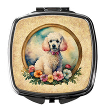 Load image into Gallery viewer, White Poodle and Flowers Compact Mirror – Stylish Purse Mirror with Artistic Covers