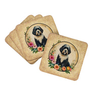 Load image into Gallery viewer, Portuguese Water Dog and Flowers Coasters - Set of 4 Lightweight Foam, Absorbent Drink Coasters