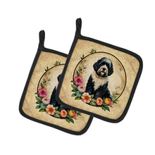 Load image into Gallery viewer, Portuguese Water Dog and Flowers Pot Holders - Set of 2 Decorative Kitchen Helpers | Made in the USA