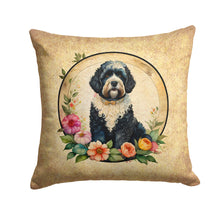 Load image into Gallery viewer, Portuguese Water Dog and Flowers Throw Pillow - 14x14 Decorative Pillow – Art for Your Home &amp; Patio