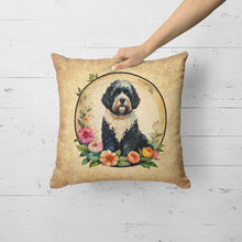Load image into Gallery viewer, Portuguese Water Dog and Flowers Fabric Decorative Pillow