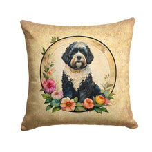 Load image into Gallery viewer, Portuguese Water Dog and Flowers Fabric Decorative Pillow