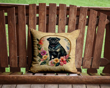 Load image into Gallery viewer, Black Pug and Flowers Throw Pillow - 14x14 Decorative Pillow – Art for Your Home &amp; Patio
