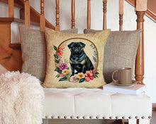 Load image into Gallery viewer, Black Pug and Flowers Throw Pillow - 14x14 Decorative Pillow – Art for Your Home &amp; Patio