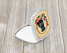 Load image into Gallery viewer, Black Pug and Flowers Compact Mirror – Stylish Purse Mirror with Artistic Covers