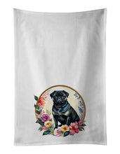 Load image into Gallery viewer, Black Pug and Flowers Kitchen Towel Set of 2