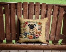 Load image into Gallery viewer, Fawn Pug and Flowers Throw Pillow - 14x14 Decorative Pillow – Art for Your Home &amp; Patio