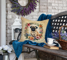 Load image into Gallery viewer, Fawn Pug and Flowers Fabric Decorative Pillow