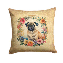 Load image into Gallery viewer, Fawn Pug and Flowers Fabric Decorative Pillow