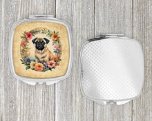Load image into Gallery viewer, Fawn Pug and Flowers Compact Mirror – Stylish Purse Mirror with Artistic Covers