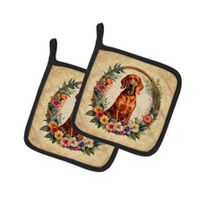 Load image into Gallery viewer, Redbone Coonhound and Flowers Pot Holders - Set of 2 Decorative Kitchen Helpers | Made in the USA