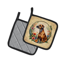 Load image into Gallery viewer, Rhodesian Ridgeback and Flowers Pot Holders - Set of 2 Decorative Kitchen Helpers | Made in the USA