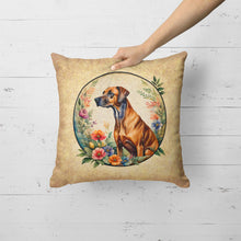 Load image into Gallery viewer, Rhodesian Ridgeback and Flowers Fabric Decorative Pillow
