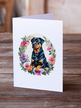 Load image into Gallery viewer, Rottweiler and Flowers Greeting Cards -  Blank Note Cards – 8-Pack of Artist-Designed Cards with Envelopes