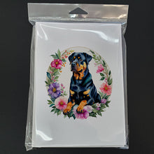 Load image into Gallery viewer, Rottweiler and Flowers Greeting Cards -  Blank Note Cards – 8-Pack of Artist-Designed Cards with Envelopes