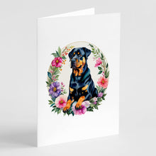 Load image into Gallery viewer, Rottweiler and Flowers Greeting Cards -  Blank Note Cards – 8-Pack of Artist-Designed Cards with Envelopes