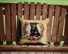 Load image into Gallery viewer, Rottweiler and Flowers Throw Pillow - 14x14 Decorative Pillow – Art for Your Home &amp; Patio
