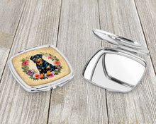Load image into Gallery viewer, Rottweiler and Flowers Compact Mirror – Stylish Purse Mirror with Artistic Covers