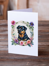 Load image into Gallery viewer, Rottweiler and Flowers Greeting Cards -  Blank Note Cards – 8-Pack of Artist-Designed Cards with Envelopes